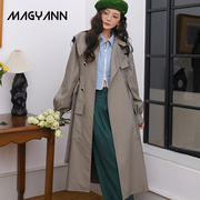 Magyann设计师原创中长款宽松工装英伦长袖分割设计风衣垂感外套