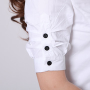 衬衫职业短袖纯色白色OL通勤翻领上衣修身韩国显瘦女式棉女装