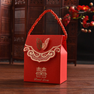 结婚庆婚礼用品个性袋 创意喜糖盒子 中国风纸质糖果盒包装盒红色