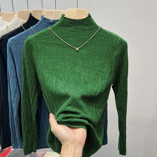 大码羊绒打底衫女内搭针织衫，绿色秋冬毛衣，洋气链条长袖半高领上衣