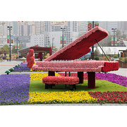 仿真植物造型音乐人钢琴，小提琴绿雕摆设广场景观，立体花坛工艺品