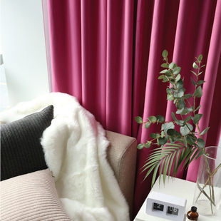 北欧风丝绒玫红粉粉色婚房客厅卧室遮光加厚天鹅绒保温绒布飘窗帘