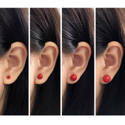 925纯银耳钉女红色复古气质耳环，小红豆本命年耳夹无耳洞珍珠耳饰