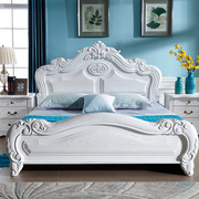 纯实木欧式法式床，榆木雕花双人1.8米卧室，大床白色开放漆公主
