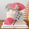 祝寿老人生日蛋糕装饰抱猫老奶奶摆件中式福如东海扇子折扇插件