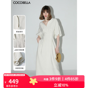 cocobella肌理感捏褶法式白色，连衣裙赫本风优雅茶歇裙fr3033