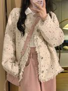 韩系小香风波点外套女秋冬高级感小众设计感复古开衫夹克上衣
