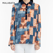 MALABATA彩色印花衬衫女秋季长袖休闲衫Polo领上衣SU251C053415