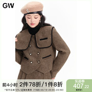 GW大码女装高级感绵羊毛娃娃领短外套短裙2024春季微胖mm显瘦