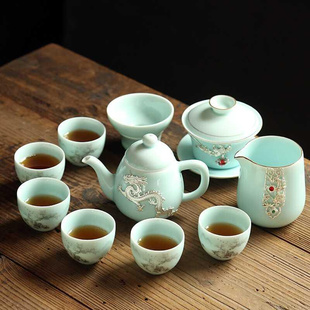 整套青瓷功夫茶具套装家用办公陶瓷茶壶茶杯可定制logo