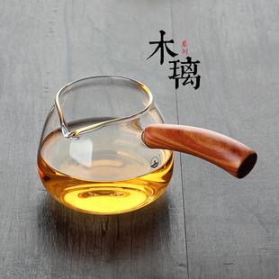 公道杯玻璃加厚耐热高温透明功夫茶具手工花梨木，把手分茶器茶海