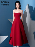 美式极简抹胸大红色一片式个性原创设计小礼服大气简约A字大摆裙