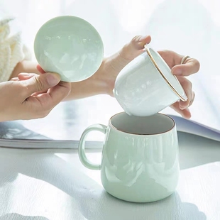 茶水分离茶杯陶瓷杯水杯，马克杯办公家用带，盖过滤器网红泡茶杯子