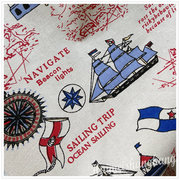 海军风海洋之风元素印花卡通棉麻窗帘门帘靠垫手工DIY装饰布料