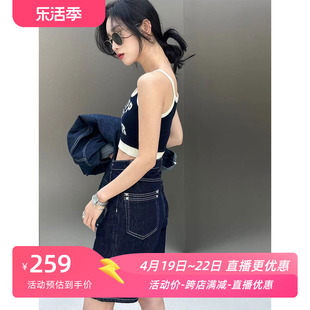 bodhlcat深蓝色高腰显瘦牛仔，短裤2024早春阔腿五分裤女裤子