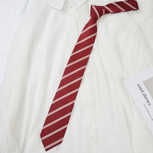 赤绀金领带(金领带)领结jkdk日系校园，风男女同款免打拉链式酒红条纹潮