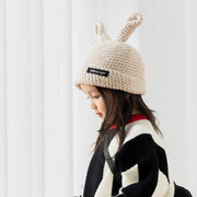 儿童帽子秋冬款宝宝毛线帽手工女童针织帽可爱兔耳朵男童护耳帽潮