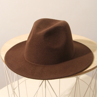显高级光身礼帽女羊毛呢男士，复古大码爵士，帽红咖驼黑绅士帽子毡帽