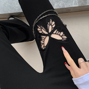 春季黑色御姐镂空蝴蝶结，西装裤女高腰，显瘦显腿长休闲裤