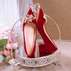 红色婚鞋2022年法式高级主婚纱新娘鞋尖头粗跟绒面低跟单鞋女3cm
