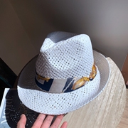 夏季英伦镂空礼帽透气洞爵士帽春游青年帽白色卷边休闲度假帽通用