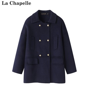 拉夏贝尔/La Chapelle学院风双排扣外套风衣秋装中长款毛呢大衣女