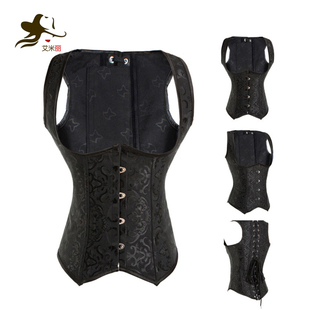 corset宫廷黑色钢骨塑身衣束腰，托胸性感矫背束身衣，马甲大码外穿