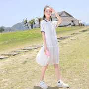 2023夏季女士连衣裙大童夏装，白色polo纱裙子2109119