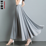 灰色雪纺半身裙女长款2023夏高腰(夏高腰，)大码松紧，腰纱裙纯色跳舞长裙