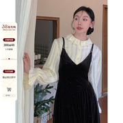 Haze禾枝 娃娃领镂空白色针织毛衣长袖衬衫2023冬喇叭袖