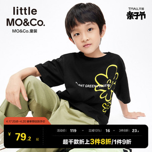 little moco童装春夏装女童纯棉花朵印花女孩短袖T恤儿童上衣男童