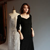 SHOOYA原创《雪莲》韩国复古简约黑色蕾丝连衣裙气质显瘦修身礼服