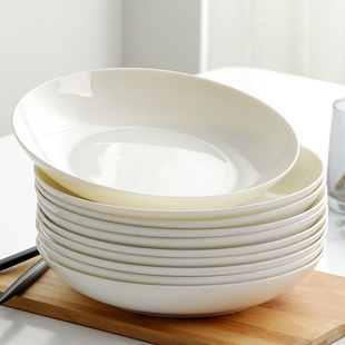 盘子菜盘家用2024白色骨瓷餐具深盘餐盘圆盘饭盘白瓷盘子碟子