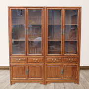 定制新中式老榆木家具仿古纯实木，玻璃原木书柜现代书橱复古书架