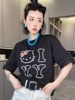 rrfashion短袖t恤女2024夏季时尚卡通图案字母印花圆领上衣