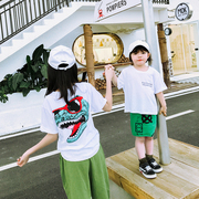 韩国潮牌亲子姐妹装夏季短袖，t恤宝宝5圆领，卡通恐龙t恤