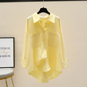 黄色衬衫女外套2024春秋韩版气质，宽松长袖衬衣，设计感别致上衣