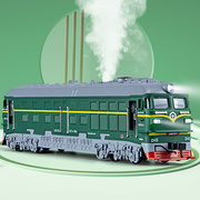 喷雾东风火车头绿皮套装，车厢静态火车模型，玩具男孩玩具和谐号高铁