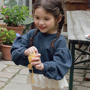 女童韩国版童装花边，甜美外套儿童秋冬季开衫女孩棉质蝙蝠袖卫衣