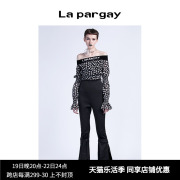 Lapargay纳帕佳春季女装上衣个性时尚一字肩短款长袖套头T恤