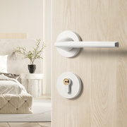 白色室内卧室门锁房间，木门门把手家用简约分体，磁吸静音实木房门锁