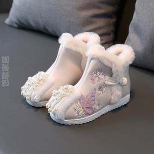 中国鞋冬靴汉服雪地绣花鞋女童棉鞋加厚2023鞋加绒拜年过年风儿童