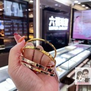 香港六福珠宝18k金黄金色女士手镯，简约手镯光圈时尚手镯