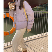香芋紫色短款羽绒服女冬季韩版加厚面包服小个子白鸭绒外套长袖
