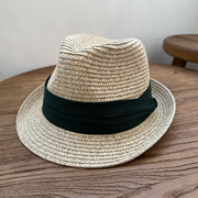帽子女夏天韩版百搭礼帽，女英伦度假草帽女草编，卷边沙滩帽巴拿马帽