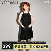 Vero Moda连衣裙2024春夏复古时髦优雅气质约会黑色A字短裙女