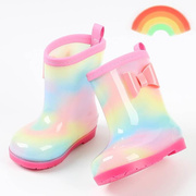 儿童雨鞋女童幼儿园宝宝，防滑雨靴水鞋小孩加绒水靴可爱彩虹中筒靴