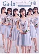 伴娘服2023韩版夏季灰色短款伴娘团礼服姐妹裙显瘦毕业连衣裙
