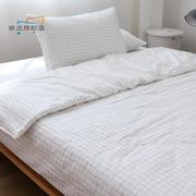 白色方格简约清新大气小白格纯棉全棉斜纹单件床单被套枕套单双人