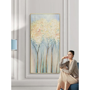 发财树油画现代高级感壁画客厅挂画沙发背景墙卧室玄关过道装饰画
